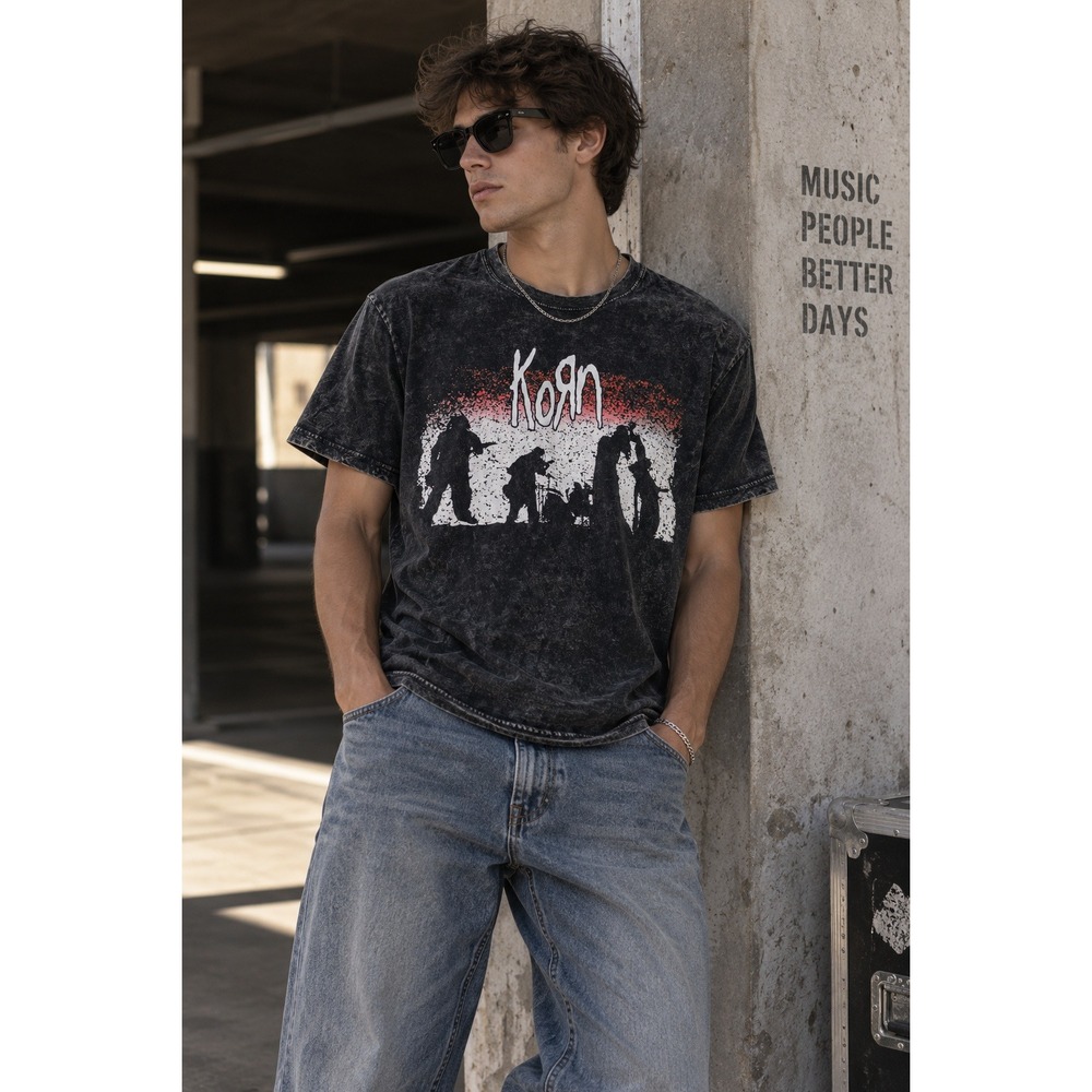 Korn Shirt Mens Medium Black Acid Wash Untouchables 20th Anniversary Goth Emo